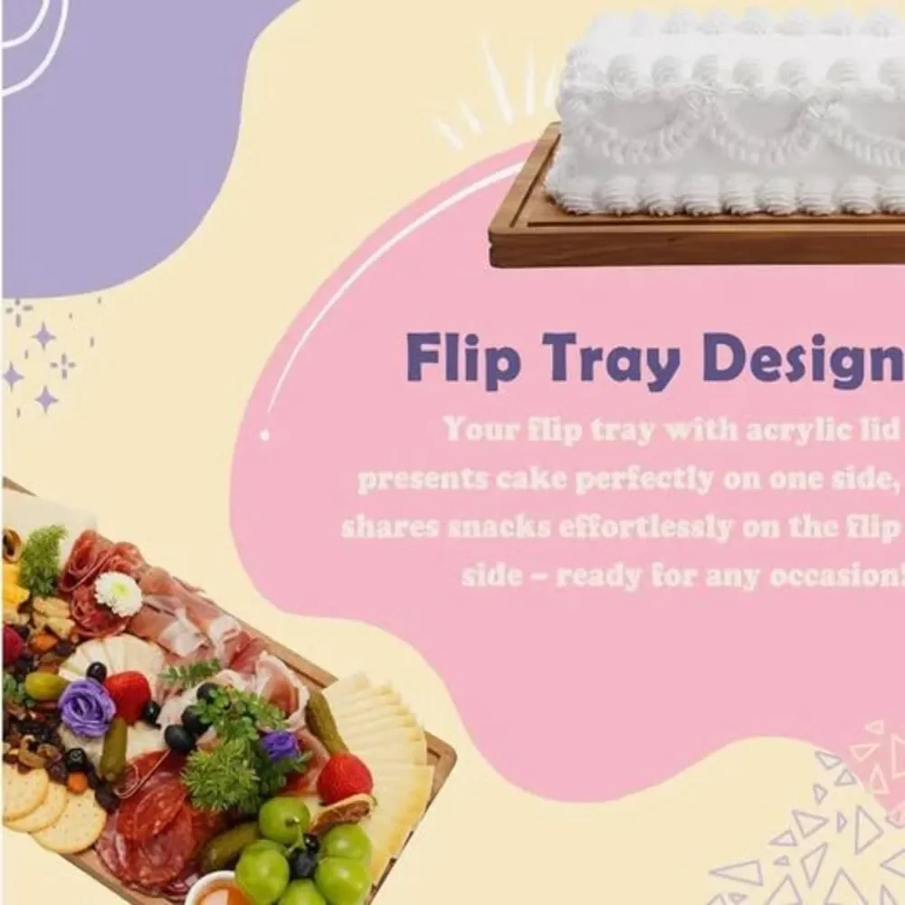 Acacia Wood Cake Stand & Acrylic Lid, 2-in-1 Charcuterie Table Display Set